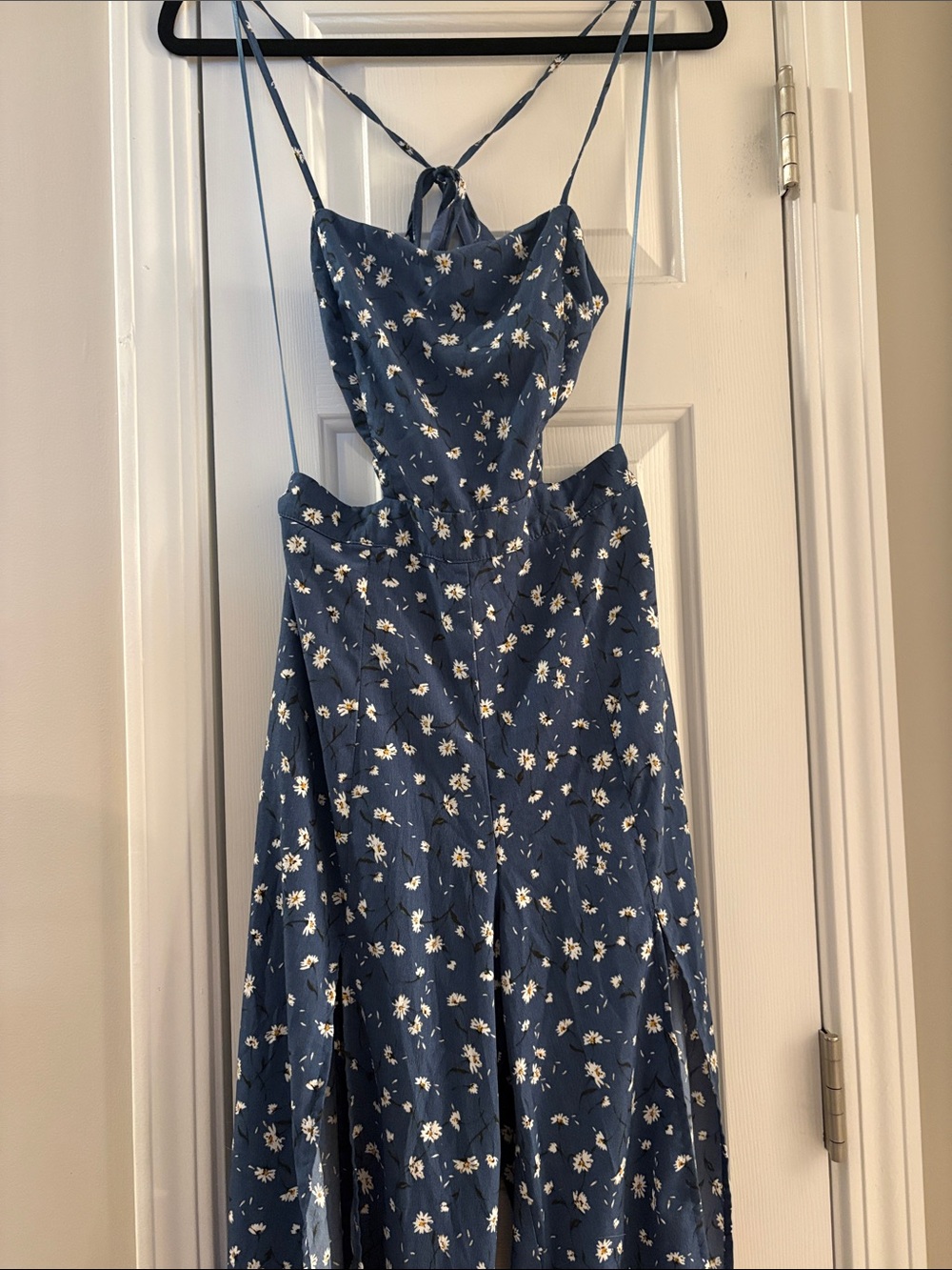 Dust Blue Floral Open Leg Jumpsuit